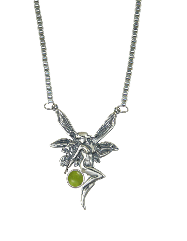 Sterling Silver Victorian Winged Fairy Necklace With Peridot
